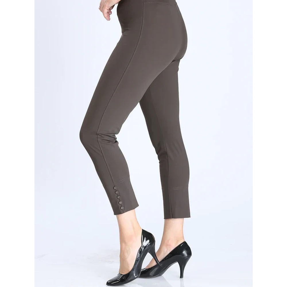 IC by Connie K 6266P Button Hem Slim Crop Pants Size S Brown Stretch Pull On USA